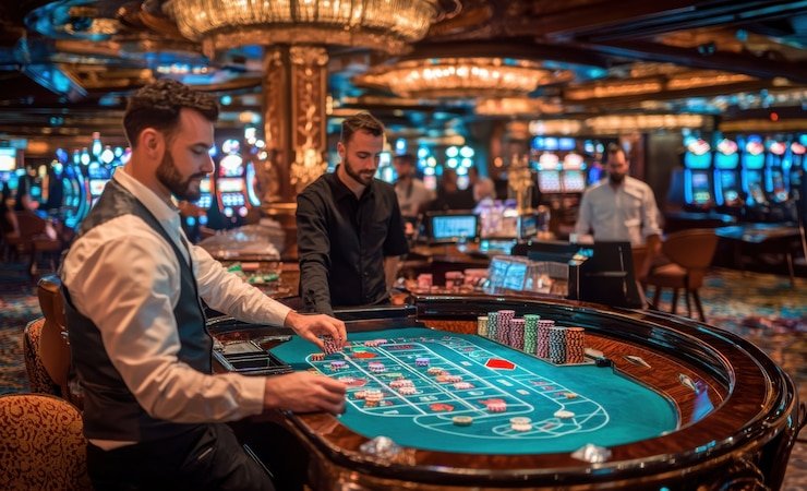 wolestogel slot live-dealer studio showing multiple camera angles and professional dealer setup